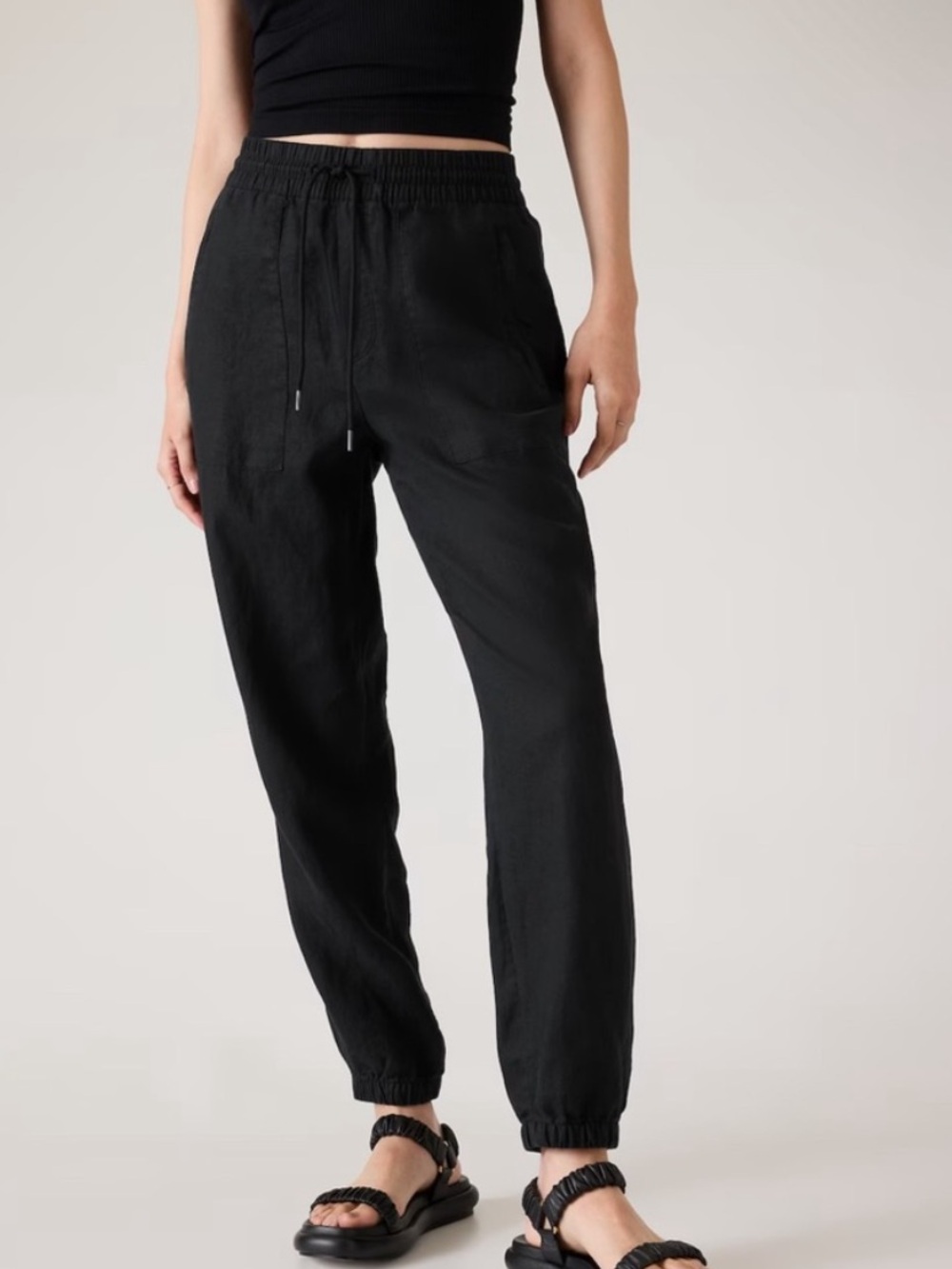 Athleta Retreat Linen Jogger Pant Size Large Black Pull On High Rise Lightweight